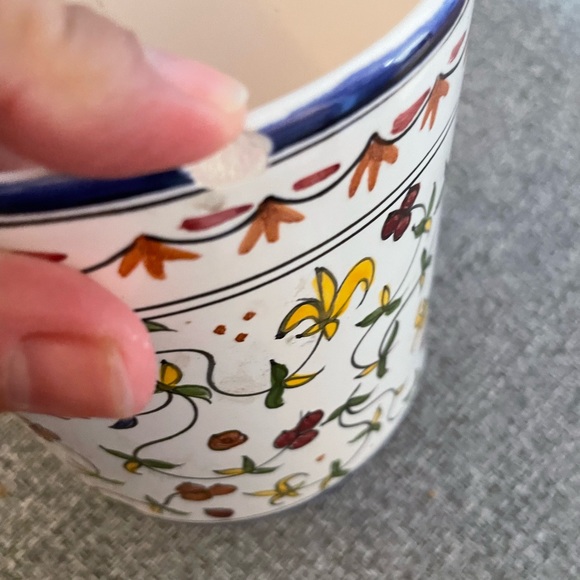 Hand painted in Brazil covered canister. See chips as noted. - Picture 2 of 11